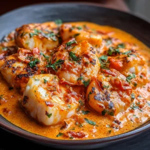 Bacalao en Salsa Cremosa de Gambas y Piquillos