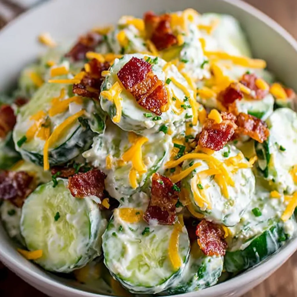 Creamy Cucumber Salad with Bacon and Cheese