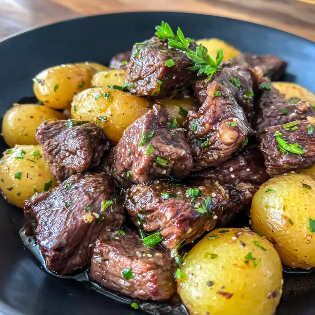 Garlic Butter Beef Bites & Potatoes