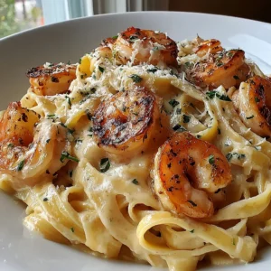 creamy shrimp fettuccine pasta with alfredo sauce