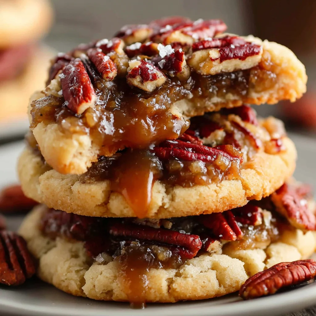 Chewy Pecan Pie Cookies with Caramelized Filling