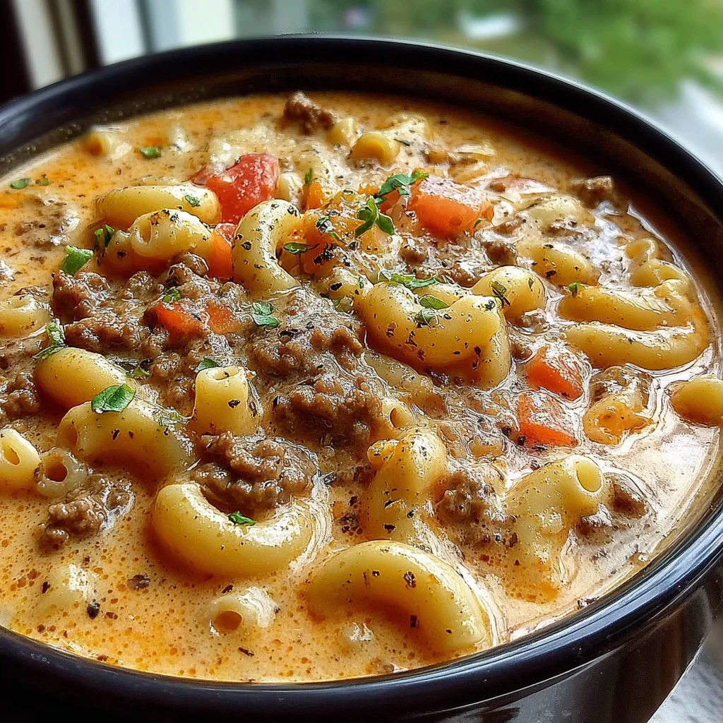 One-Pot Macaroni Cheeseburger Soup