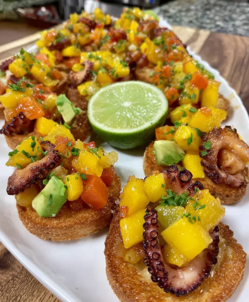 Mini Tostadas de Pulpo al Ajillo