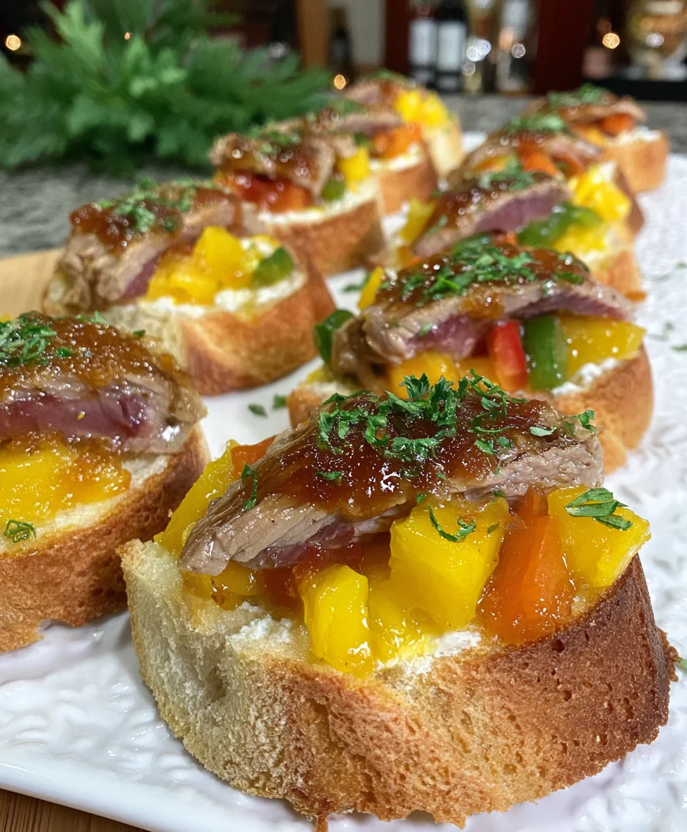 Crostinis de Pato y Cebolla Caramelizada